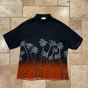 【CELINE】エディ期 22SS sunset palm tree shirt Celine Sequin-Embellished Palm Trees Printed Degrade Shirt